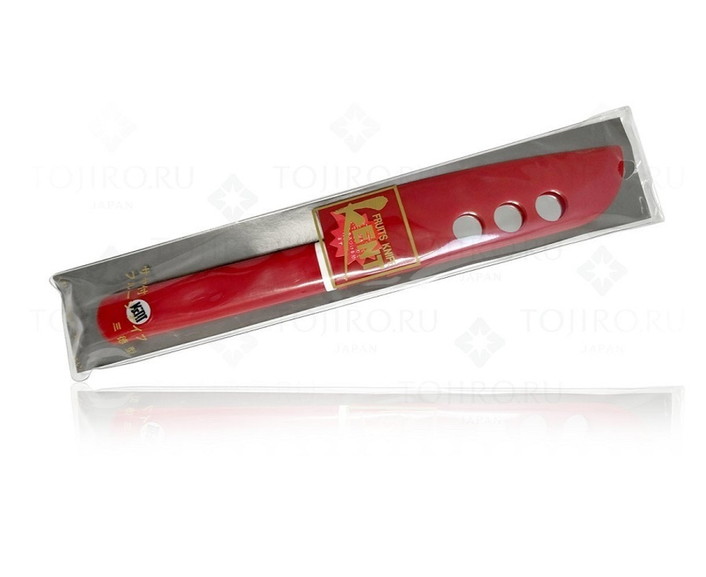 Нож японский овощной кухонный Fuji Cutlery Special series длина лезвия 100 мм, рукоять термопластик GRN, цвет красный, заточка 1000 Tojiro FK-403
