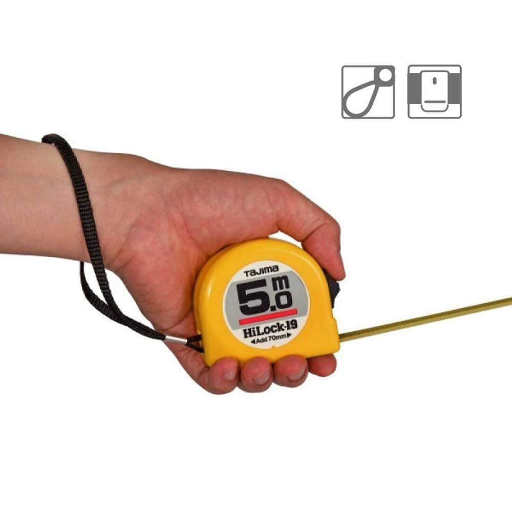 ХИТ! Рулетка японская TAJIMA HI LOCK 5 м / 19 мм цвет желтый H9P50MY