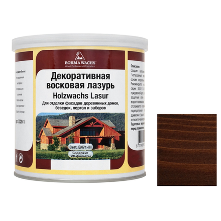 АКЦИЯ МАЙ 2025! Декоративная ВОСКОВАЯ лазурь / Масло для фасадов Borma Holzwachs Lasur 750 мл 3320 цвет 52 Темный дуб для наружных и внутренних работ R3320-12