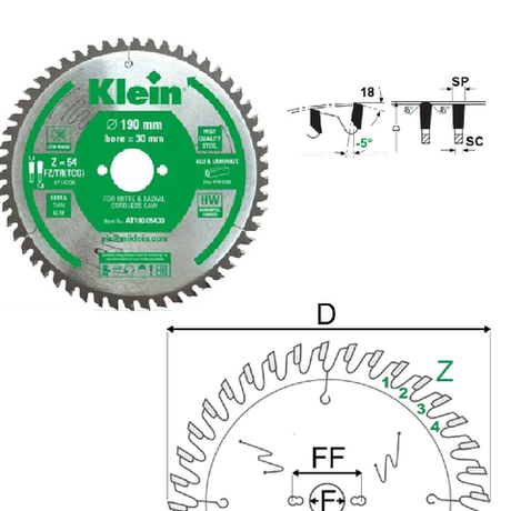 Новинка! Пильный диск Klein 216 х 2,3 / 1,6 х 30 Z 64 FZ/TR NEG AT216.06430