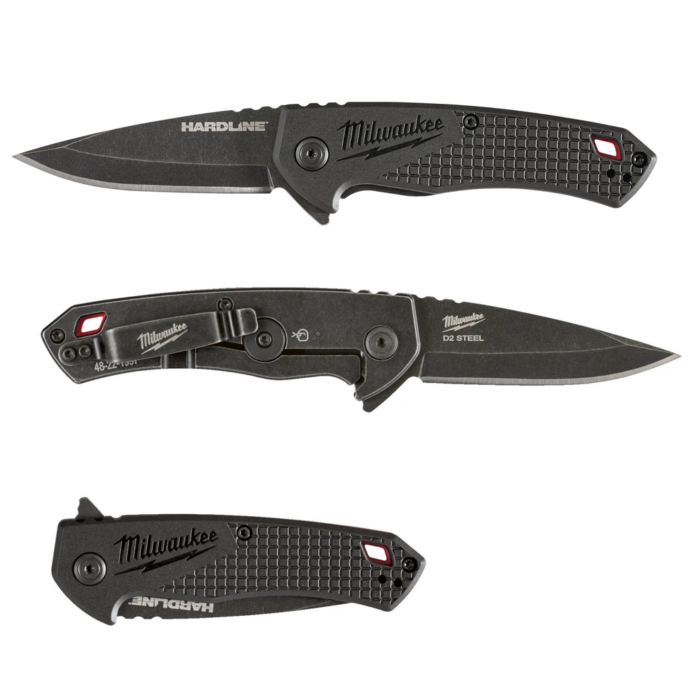 Новинка! Нож складной выкидной с гладким лезвием MILWAUKEE HARDLINE FOLDING KNIFE SMOOTH, лезвие 64 мм D2 сталь 4932492452