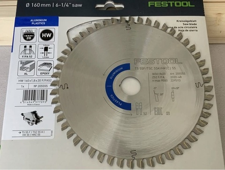 Пильный диск по алюминию и пластику HW 160 x 1,8 x 20 F/FA52 FESTOOL 205555
