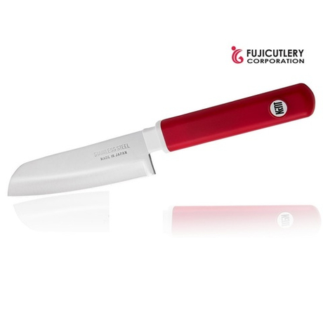Нож японский овощной кухонный Fuji Cutlery Special series длина лезвия 100 мм, рукоять термопластик GRN, цвет красный, заточка 1000 Tojiro FK-403