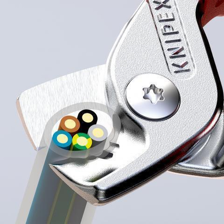 Ножницы для резки кабелей VDE ступенчатый рез (КАБЕЛЕРЕЗ) 160 мм StepCut, 15 мм (50 мм2), хром, 2-комп диэлектрические ручки KNIPEX KN-9516160