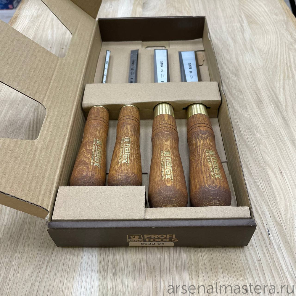 ХИТ! Набор из 4 шт столярных стамесок NAREX PREMIUM в картонной коробке 6, 12, 20, 26 мм 863201