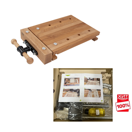 ХИТ! Чешский верстак PINIE HeavyDuty накладной столярный деревянный 620 х 350 х 85 мм, столешница из массива бука 40 мм, 1 тиски York, 8 отверстий 20 мм под фиксаторы WT3D20