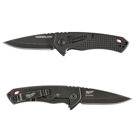Новинка! Нож складной выкидной с гладким лезвием MILWAUKEE HARDLINE FOLDING KNIFE SMOOTH, лезвие 64 мм D2 сталь 4932492452