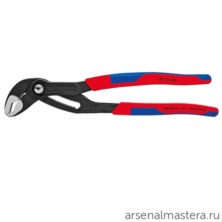 ХИТ! Высокотехнологичные сантехнические клещи переставные COBRA (КОБРА) 250 мм, зев 50 мм, фосфатированные, 2-комп ручки, 87 02 250 KNIPEX KN-8702250