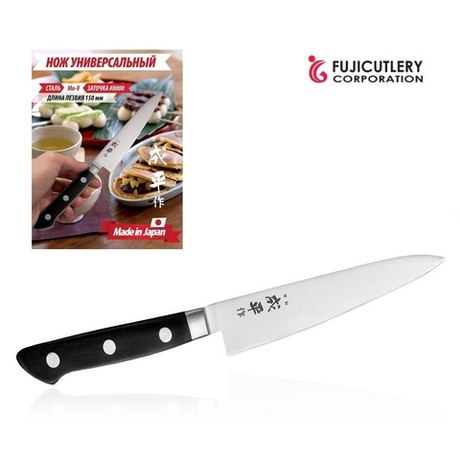 Японский Нож кухонный универсальный Fuji Cutlery Narihira длина лезвия 150 мм, сталь Mo - V, рукоять ABS пластик, заточка 8000 Tojiro FC-41
