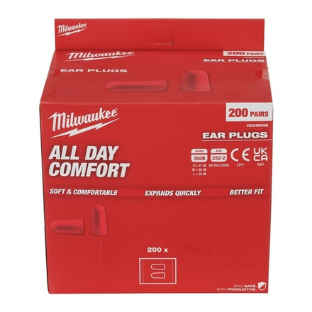 Противошумные вкладыши 200 шт FOAM EAR PLUGS (БЕРУШИ) Milwaukee 4932480465