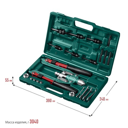 Комбинированный заклепочник Combo3-M12 складной, 11 шт сменных насадок, накидной ключ в кейсе KRAFTOOL 31182_z01