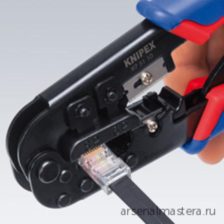 Пресс-клещи 190 мм для штекеров RJ (ОБЖИМНИК ручной) 2 гнезда, RJ 11/12 (6-pin), RJ 45 (8-pin) KNIPEX KN-975110