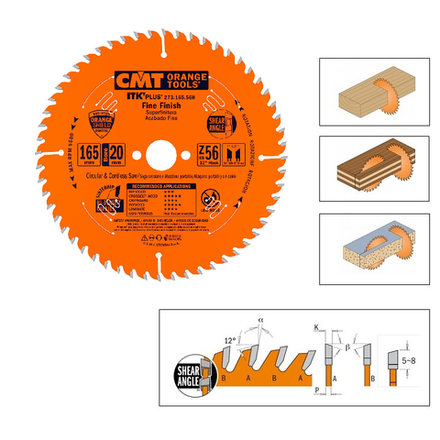 СУПЕР ЦЕНЫ! Пильный диск с тонким пропилом CMT 165 x 20 (15,87) x 1.6 / 1.0 Z=56 ATB + SHEAR Z=56 поперечное пиление 273.165.56H