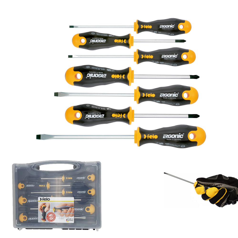 Новинка! Набор отверток 6 шт. Felo Ergonic SL4.0-6.5, PZ1-2, PH1-2 в кейсе 40010636