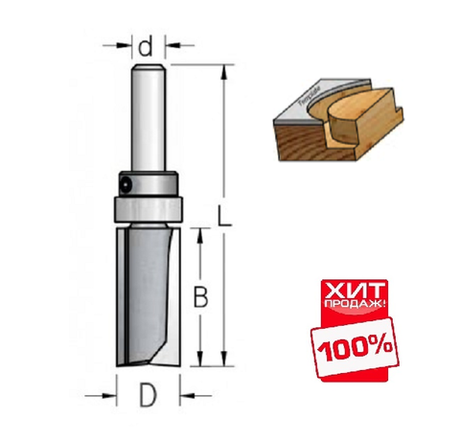 ХИТ! Обгонная фреза с верхним подшипником 19 x 51 x 102 x 12 WPW PF81902