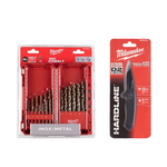 АКЦИЯ 2025 ЗИМНИЕ ПОДАРКИ! КОМПЛЕКТ с Ножом складным выкидным HARDLINE 4932492452 по цене Набора сверл по металлу 19 шт. HSS-Co 1-10 мм 4932493867 MILWAUKEE ACC2511007