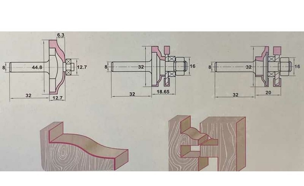 ХИТ! Набор из 3 - х фрез для филёнок 44,8 x 12,7 / 32 x 18,65 / 32 x 20  S 8 в коробе PROCUT 409844P