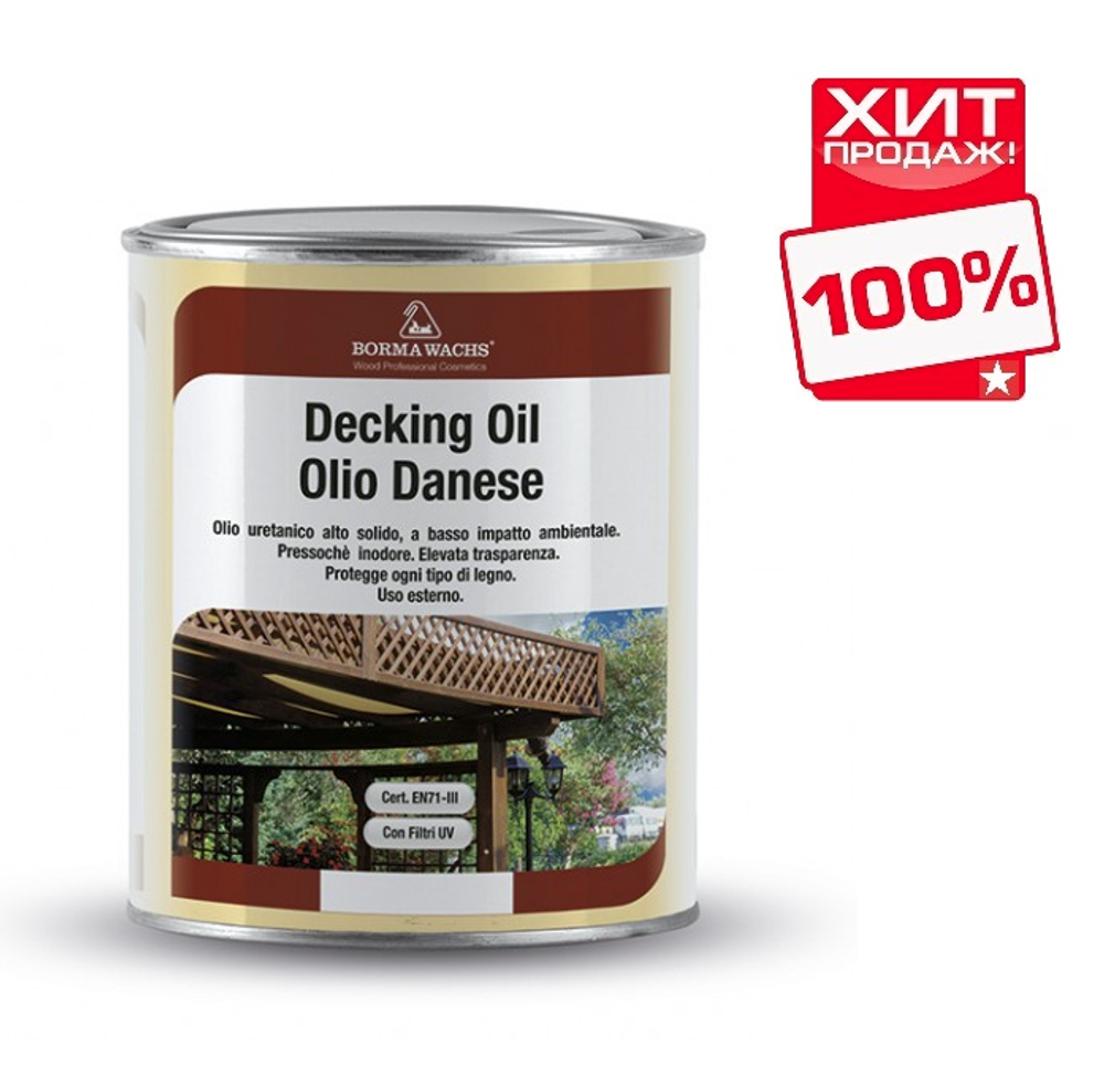 АКЦИЯ МАЙ 2025 ХИТ! Масло датское Decking Oil 1л для террас Бесцветное для наружных работ Borma 4971-IL