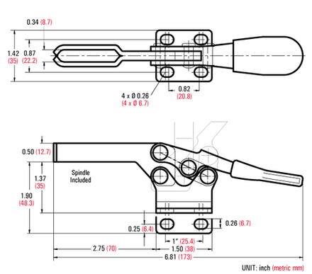 ХИТ! Зажим механический с горизонтальной ручкой усилие 227 кг Woodwork GH-225-D