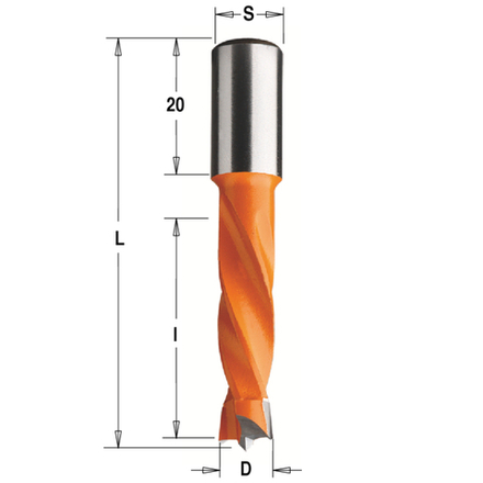 Сверло HW для присадочного станка 8 x 30 x 57,5 Z=2+2 S=10x20 LH CMT 308.080.12