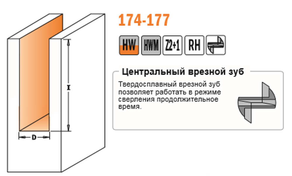 Фреза пазовая монолитная с врезным зубом  Z2 S8 x 38 D6 x 14 x 55 RH CMT 174.060.11