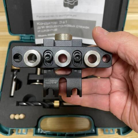 Новинка! Кондуктор KRAFTOOL Woodsniper 101, 3-в-1 для эксцентриковых стяжек и шкантов при изготовлении угловых соединений деревянных деталей, в кейсе 30072