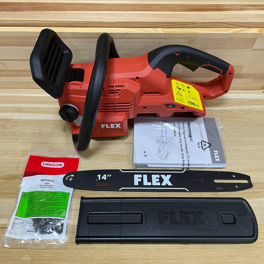 Новинка! Аккумуляторная цепная мощная пила FLEX GCS 35 2x18-EC для обрезки древесины толщиной 30 см 531276