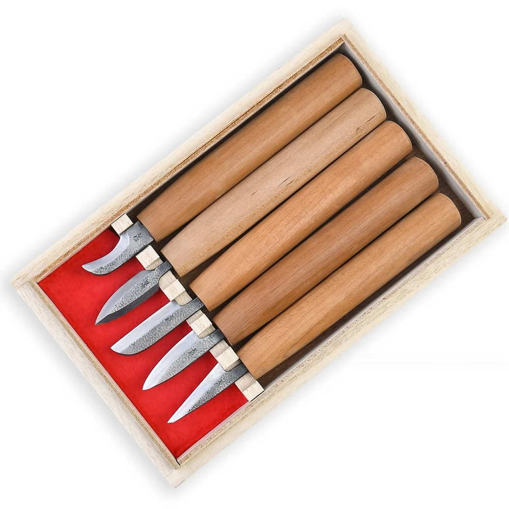 Набор японских резцов 5 шт Akira El-5 для резьбы мелких деталей и геометрической резьбы в деревянной коробке Miki Tool MT El-5 М00013142