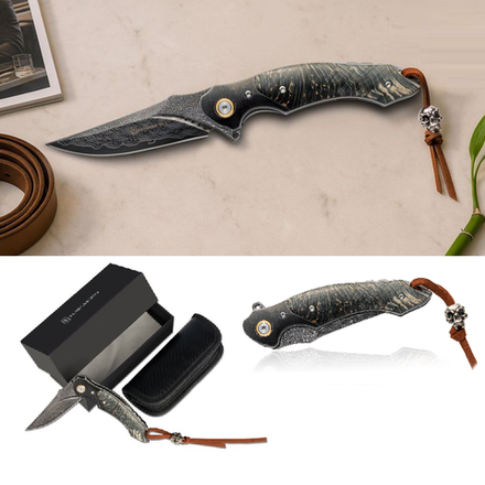 Новинка! Нож японский складной Tojiro Hatamoto, дамасская сталь VG-10 76 слоя, 1000 грит, рукоять дерево, клинок 84 мм HFK-2434