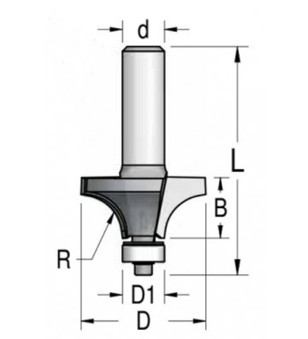Фреза радиусная с нижним подшипником полуштап 22.2 x 11 x 50 x S8 R 4.8 WPW  RW05005