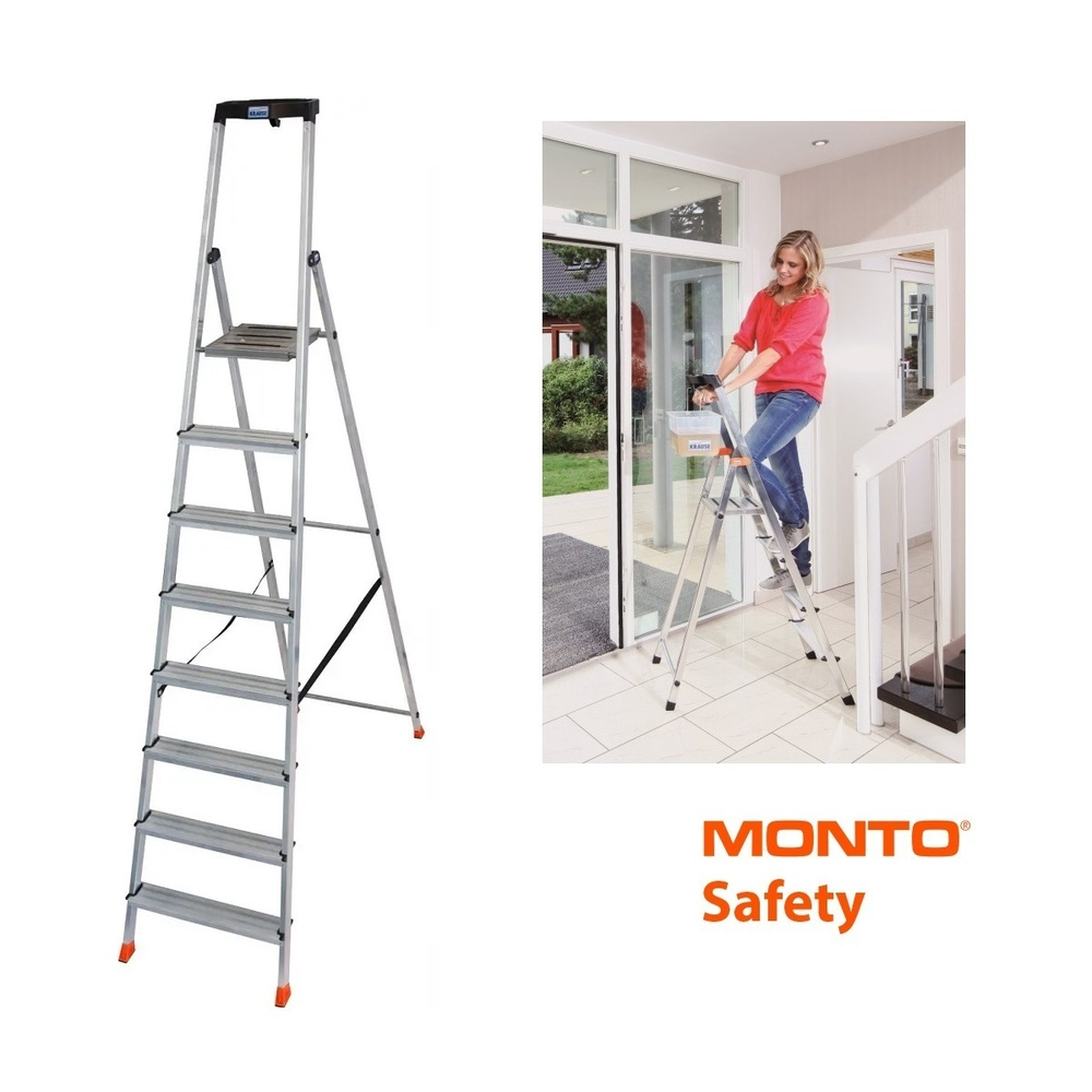 Новинка! Свободностоящая стремянка 2К заглушки 8 ступеней  MONTO SAFETY Krause 128980