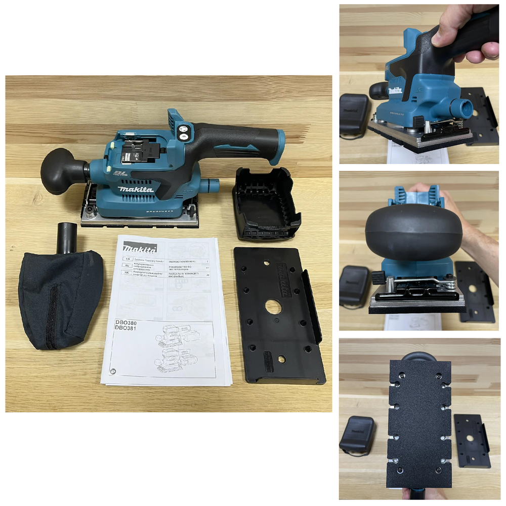 ХИТ! Аккумуляторная шлифовальная машина плоскошлифовальная Makita LXT, BL, 18 В, XPT, 93 x 228 мм, 4000-12000 об/мин, амплитуда 2.0 мм, пылесборник, зажим DBO380Z
