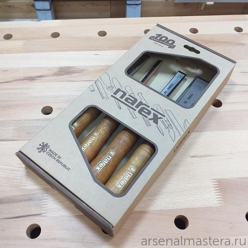 ЛЕТОМ НИЖЕ ХИТ! Набор из 4 столярных плоских стамесок NAREX PREMIUM 8,10,16,32 мм в коробке 863202