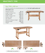 Новинка! Чешский верстак столярный деревянный 1700 х 650 х 850 мм столешница из массива бука 80 мм 2 тисков York 26 отверстий 20 мм под фиксаторы PINIE HeavyDuty1700D20