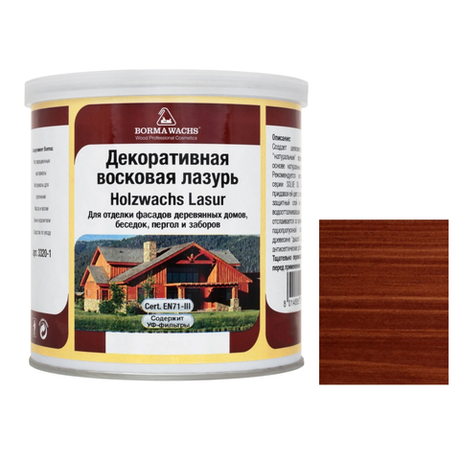 АКЦИЯ МАЙ 2025! Декоративная ВОСКОВАЯ лазурь / Масло для фасадов Borma Holzwachs Lasur 750 мл 3320 цвет 62 Махагон для наружных и внутренних работ R3320-11