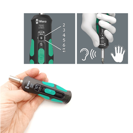 АКЦИЯ 2025! Динамометрическая отвертка WERA Kraftform Safe-Torque Speed 7515 2-6 Нм, надёжный механизм срабатывания ключа с быстрым переключением на реверс и 5 значений момента затяжки по выбору 2-6 Нм и с 1 фиксированным положением WE-075815