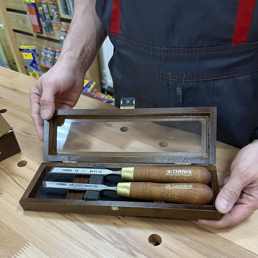 ХИТ! Набор из 2 косых столярных стамесок 12 мм (правая и левая) NAREX WOOD LINE PLUS 851662