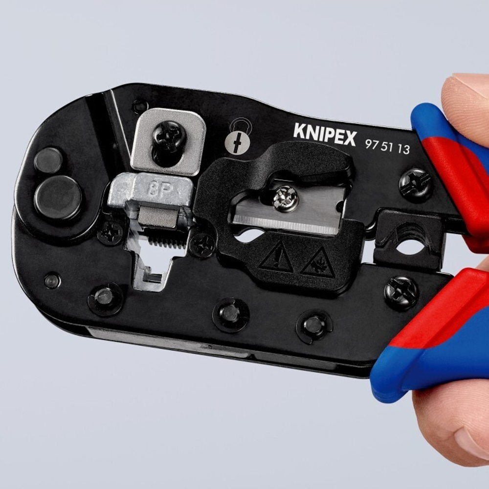ХИТ! Пресс - клещи для штекеров RJ 45 "3 в 1" 190 мм   гнезд 1, 8-пин 8P8C, резка и зачистка кабеля KNIPEX KN-975113