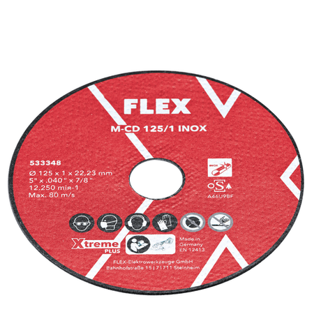 Новинка! Комплект 10 шт Тонкий отрезной диск 125 мм FLEX M-CD 125/1 INOX 10VE 1 мм Xtreme Plus для стали / нержавеющей стали 533348
