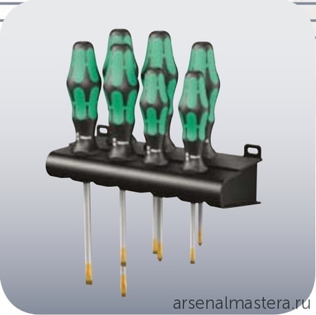 Набор 6 предметов ОТВЕРТКИ + подставка, PZ 1 x 80 / 2 x 100, SL 0.5 x 3.0 334 / 355 / 6 Rack Kraftform Plus Lasertip 105656 WERA WE-105656