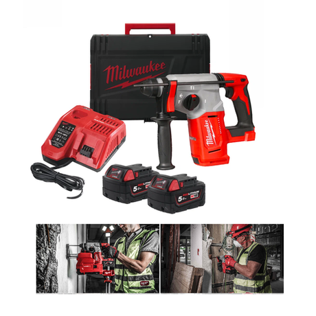 Новинка! Комплект в кейсе M18 BLH-502X: Аккумуляторный перфоратор MILWAUKEE M18 BLH-0 ПЛЮС 2 шт Аккумулятора B5 5.0 Ач и Быстрозарядное устройство M12-18 FC 4933478894