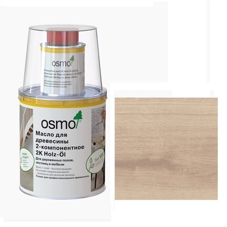 Профессиональное масло для древесины 2 - компонентное Osmo 6111 Белое прозрачное 1 л для паркета и деревянных полов 2K HOLZ-OL для внутренних работ Osmo-6111-1,0 13400426