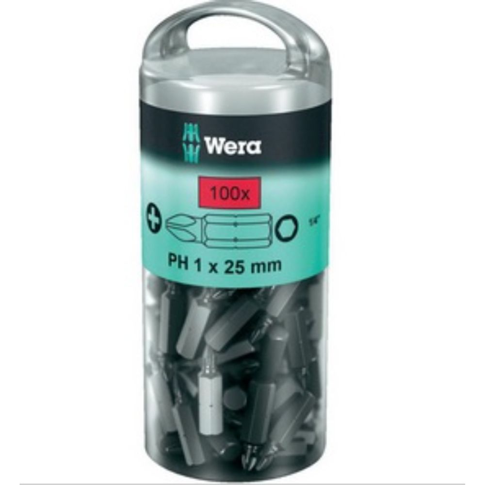 Набор 100 предметов БИТЫ, 1 / 4 C6.3, PH 2 x 25 мм, 851 / 1 Z DIY 100 PH 2 в тубе WERA WE-072441