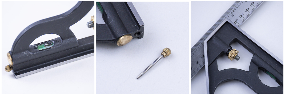 Новинка! Угольник комбинированный GOLDRATIO 300 мм, подошва подвижная, в подошву встроен пузырьковый уровень и чертилка, для измерения и разметки углов 90 и 45 градусов М00003479