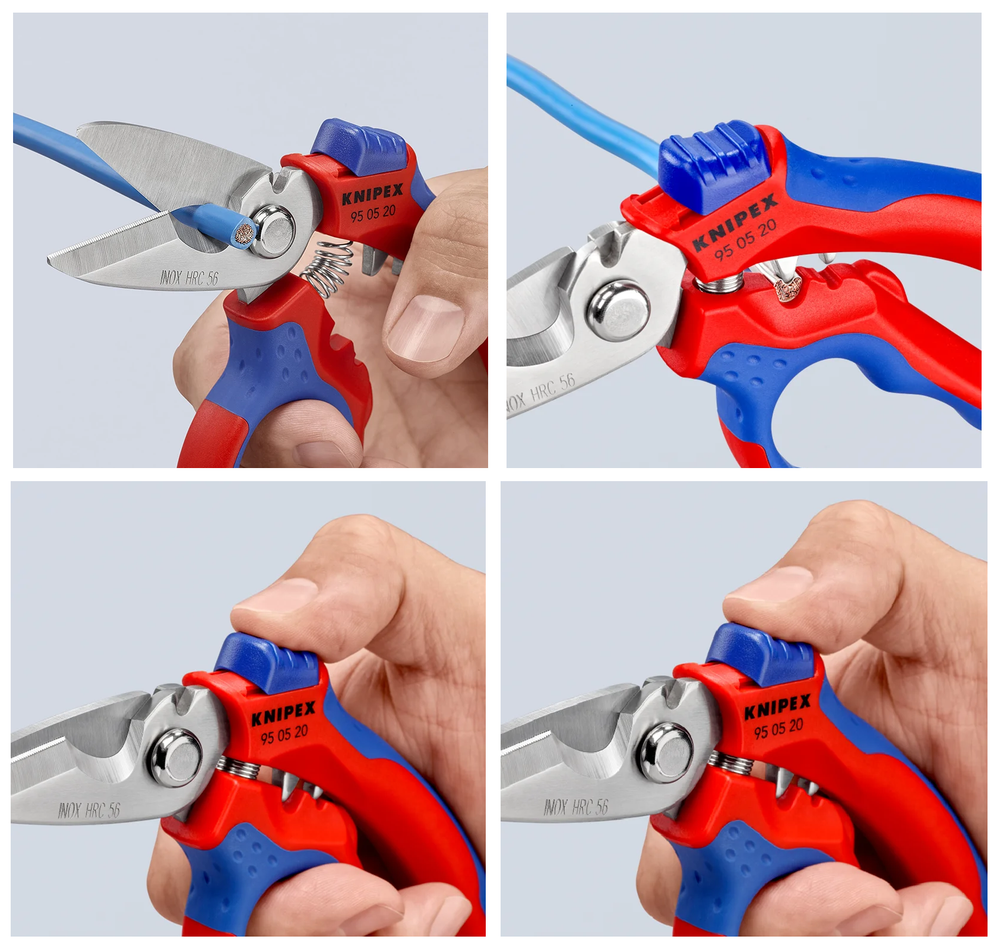 АКЦИЯ ЛЕТНИЕ СКИДКИ! Ножницы электрика угловые KNIPEX 160 мм, обжим концевых гильз: 0.5–6 мм.кв. и 10–25 мм.кв., нерж, 2-комп ручки KN-950520SB