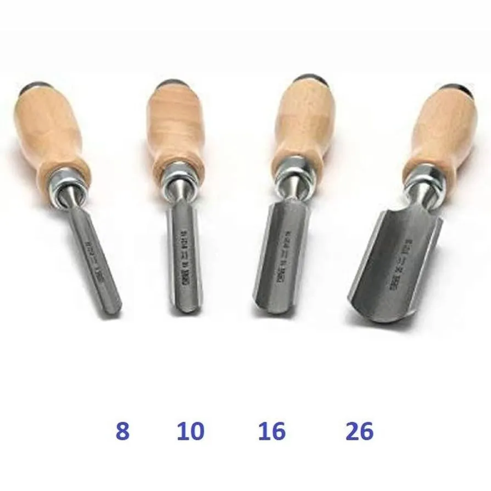 Новинка! Набор из 4 шт профессиональных полукруглых стамесок NAREX Wood Line Profi 8, 10, 16, 26 мм ручка из бука, светлые 863510