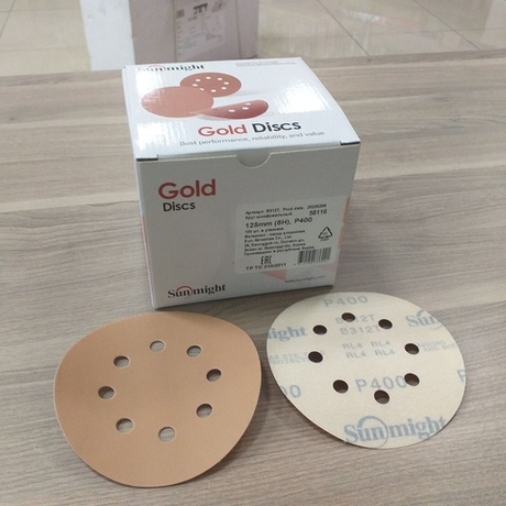 Шлифовальные круги в комплекте 100 шт GOLD B312T 125 мм на липучке 8 отверстий золотистый P 400 SUNMIGHT 58116-100