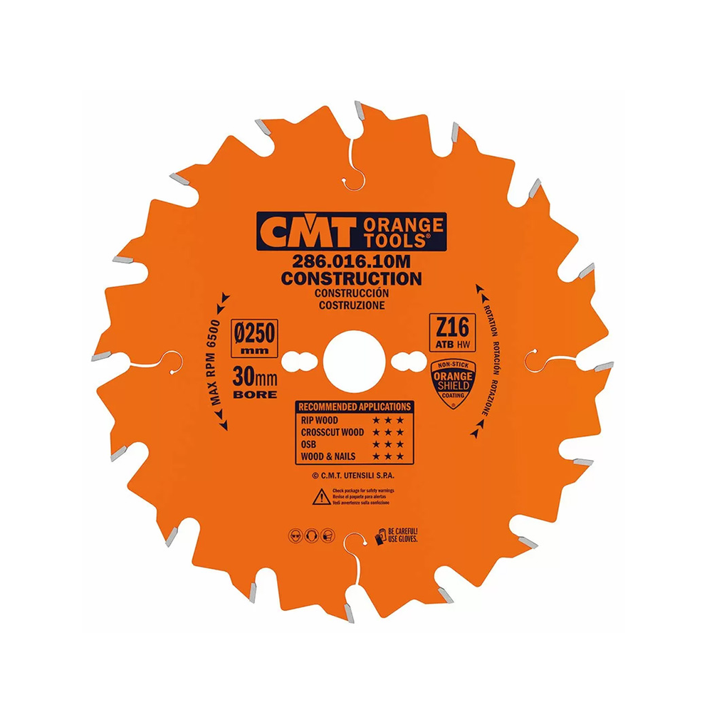Новинка! Диск пильный универсальный CMT 250 x 30 x 2,8/1,8 15° 5° ATB Z=16 для пиления древесины на стройплощадке 286.016.10M