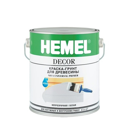 Краска - грунт Aqua Universal Primer Белый 2,5 л для внутреннего и наружного применения. Белая грунтовка на водной основе для последующей финишной отделки красками Breather Paint 2010H HEMEL 22396
