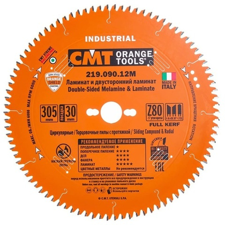 Диск пильный универсальный 305 x 30 x 3,0 / 2,5 Z 90 ATB плюс TCG А минус 5 градусов, чистое поперечное пиление, древесина, ламинат CMT 219.090.12M